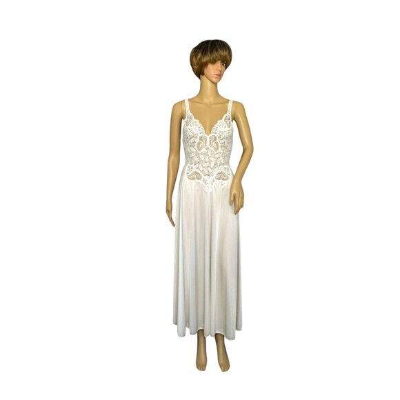Olga Vintage 91060 Nylon/Spandex Elegant White/Ivory Lace & Satin Sleeveless Nig - Picture 3 of 11